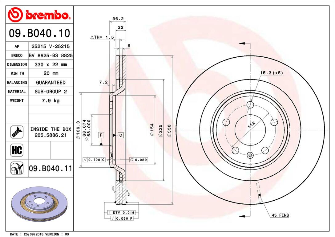 Audi Brembo Disc Brake Rotor – Rear (330mm) 8K0615601C