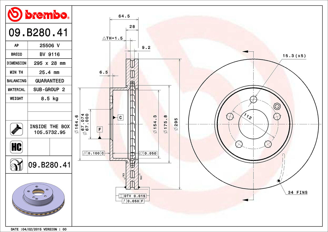 Mercedes Brembo Disc Brake Rotor – Front (295mm) 2124211312