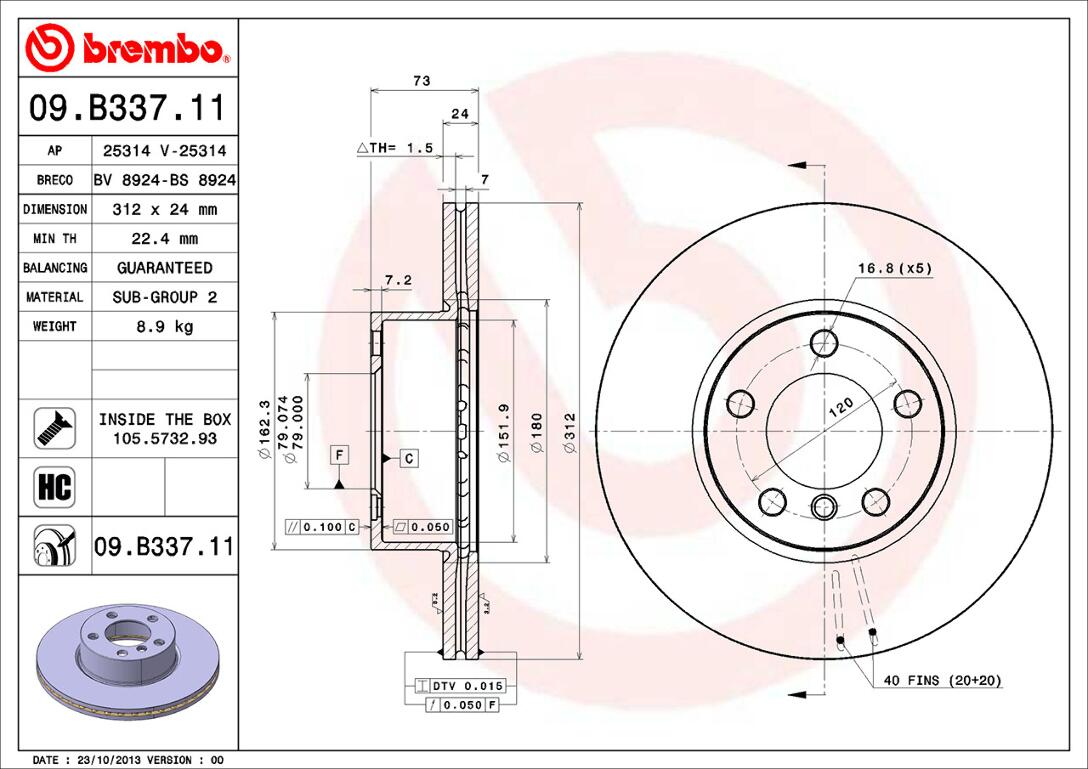 BMW Brembo Disc Brake Rotor – Front (312mm) 34116792219