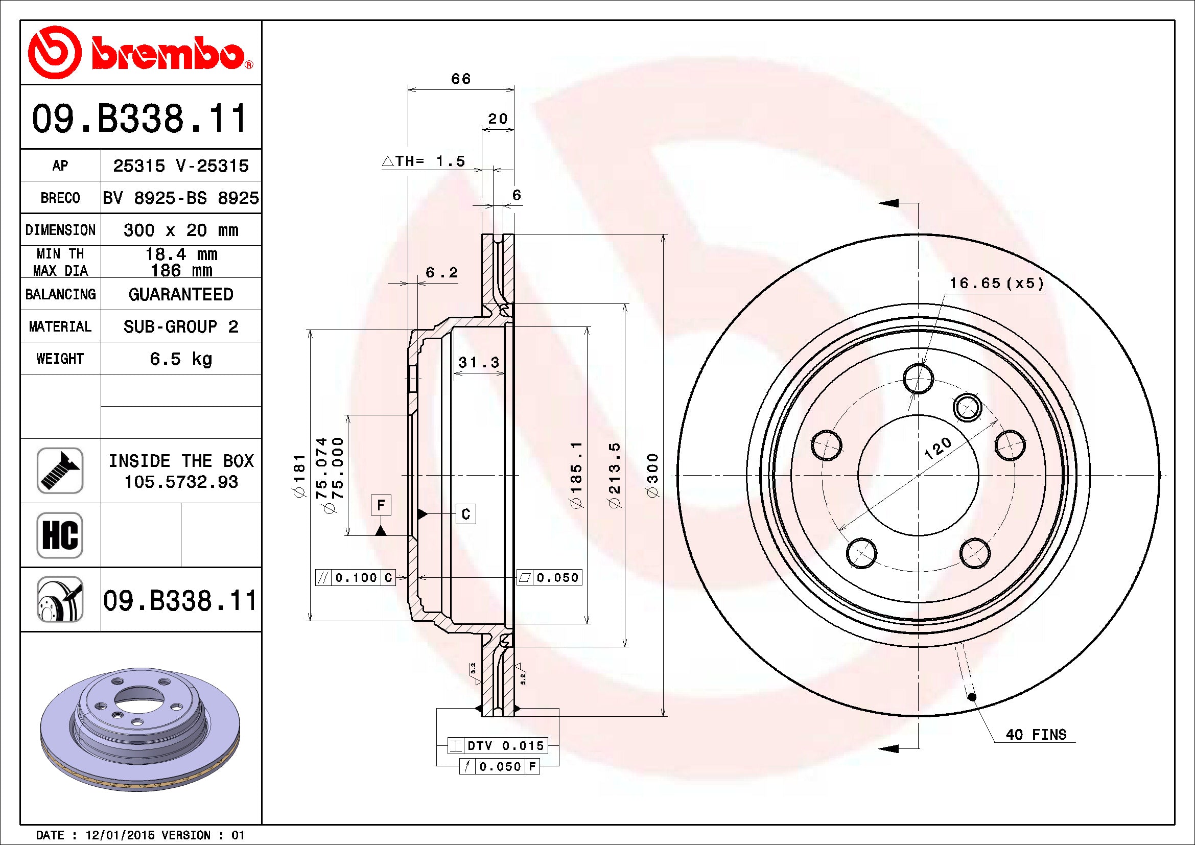 BMW Brembo Disc Brake Rotor – Rear (300mm) 34216864900