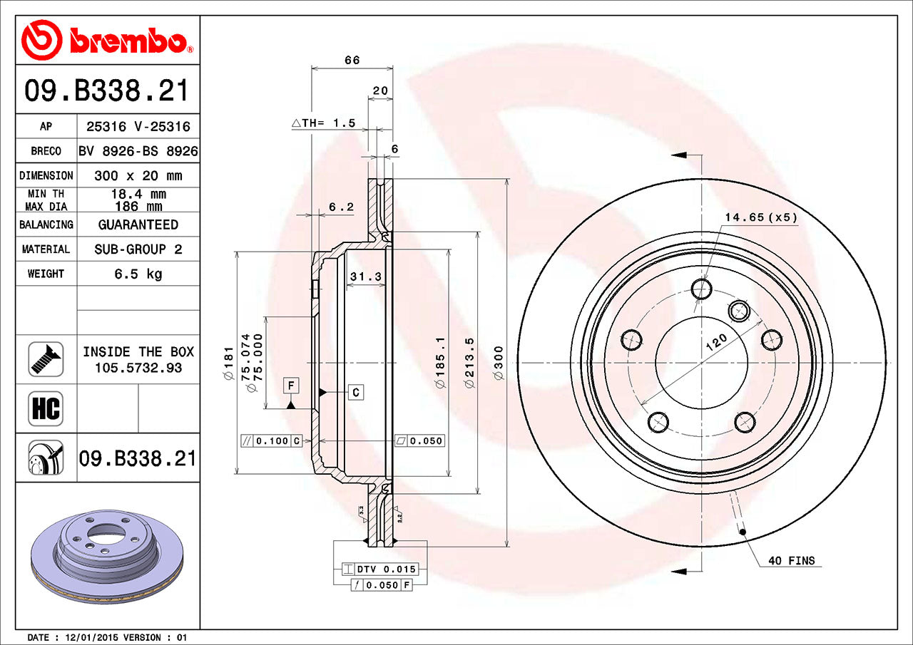 BMW Brembo Disc Brake Rotor – Rear (300mm) 34216864901