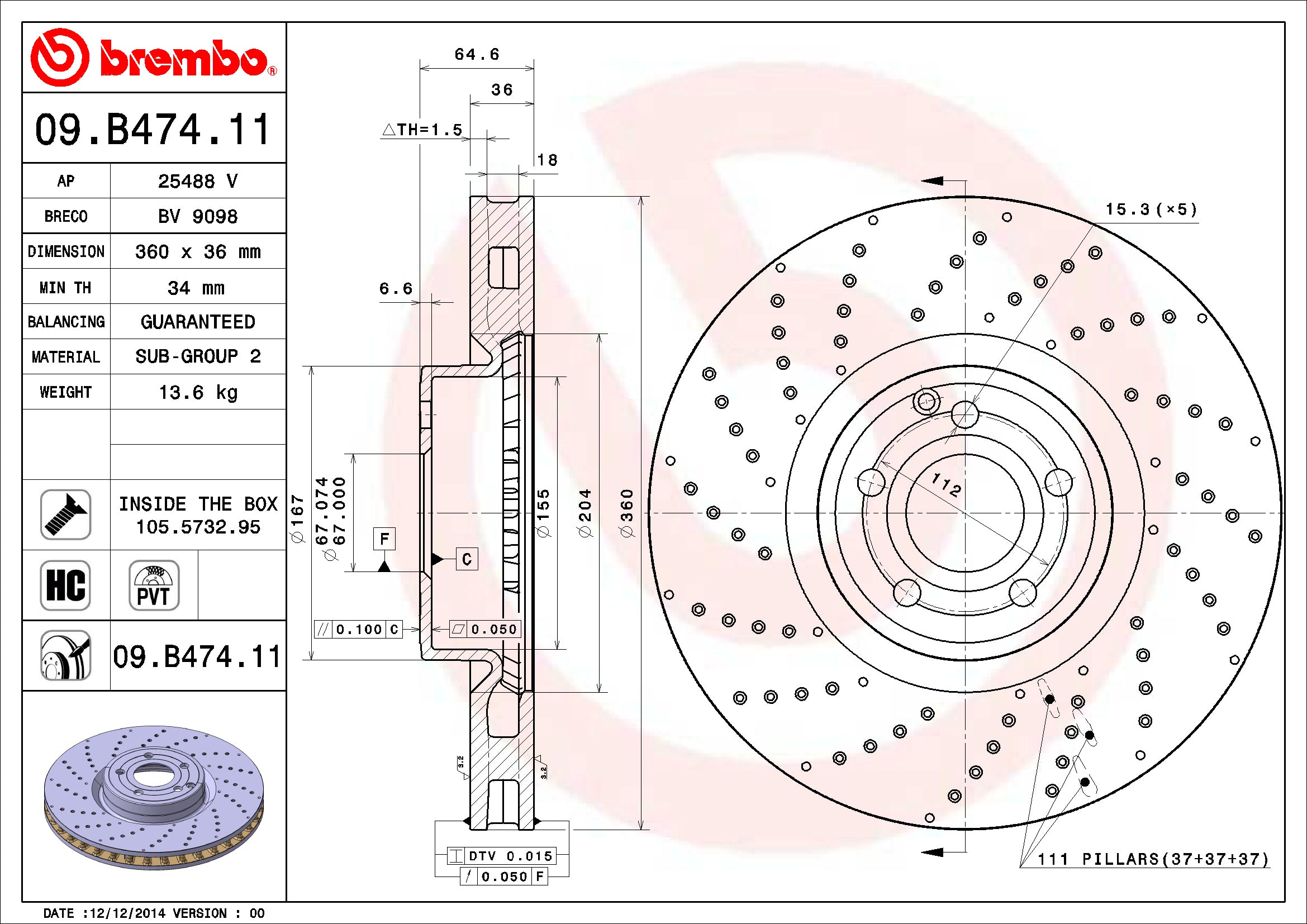 Mercedes Brembo Disc Brake Rotor – Front (360mm) 2314211312