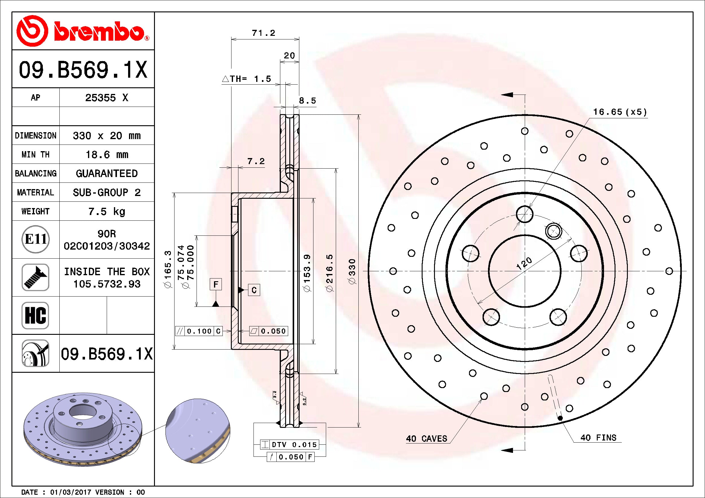 BMW Brembo Disc Brake Rotor – Rear (330mm) (Xtra) 34206886482