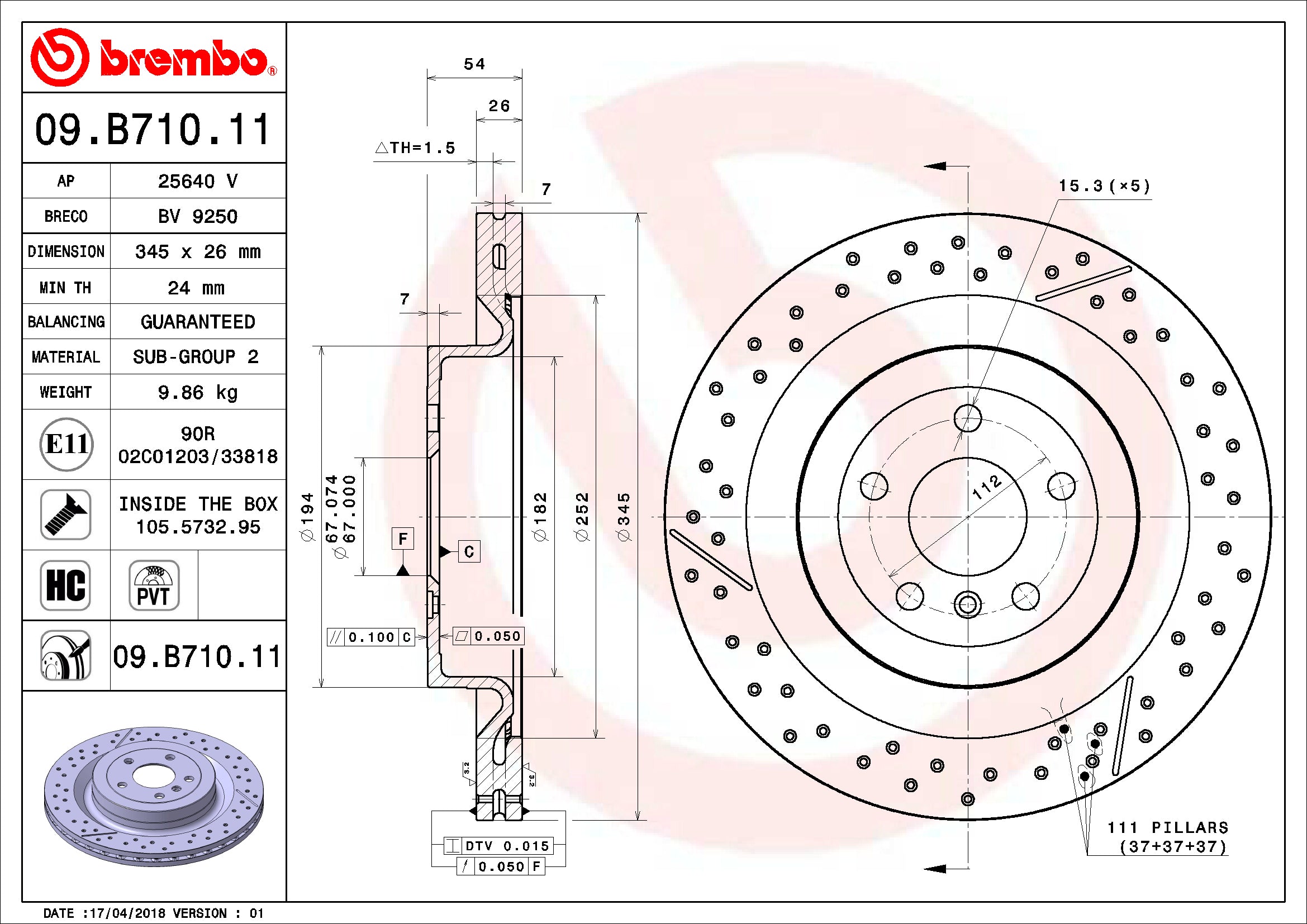 Mercedes Brembo Disc Brake Rotor – Rear (345mm) 1664230512