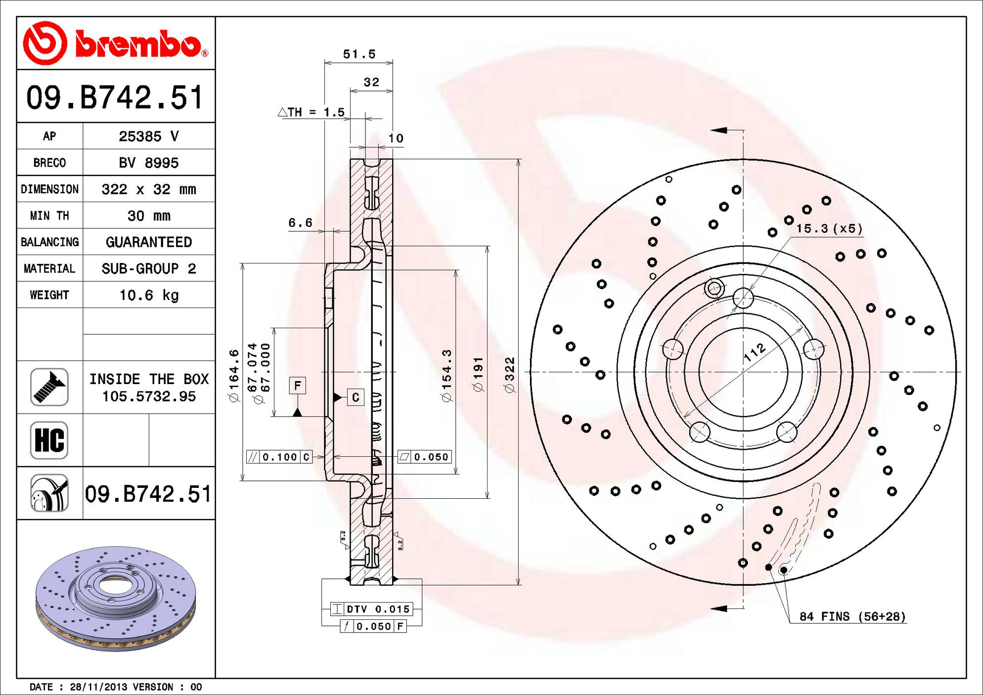 Mercedes Brembo Disc Brake Rotor – Front (322mm) 000421181207