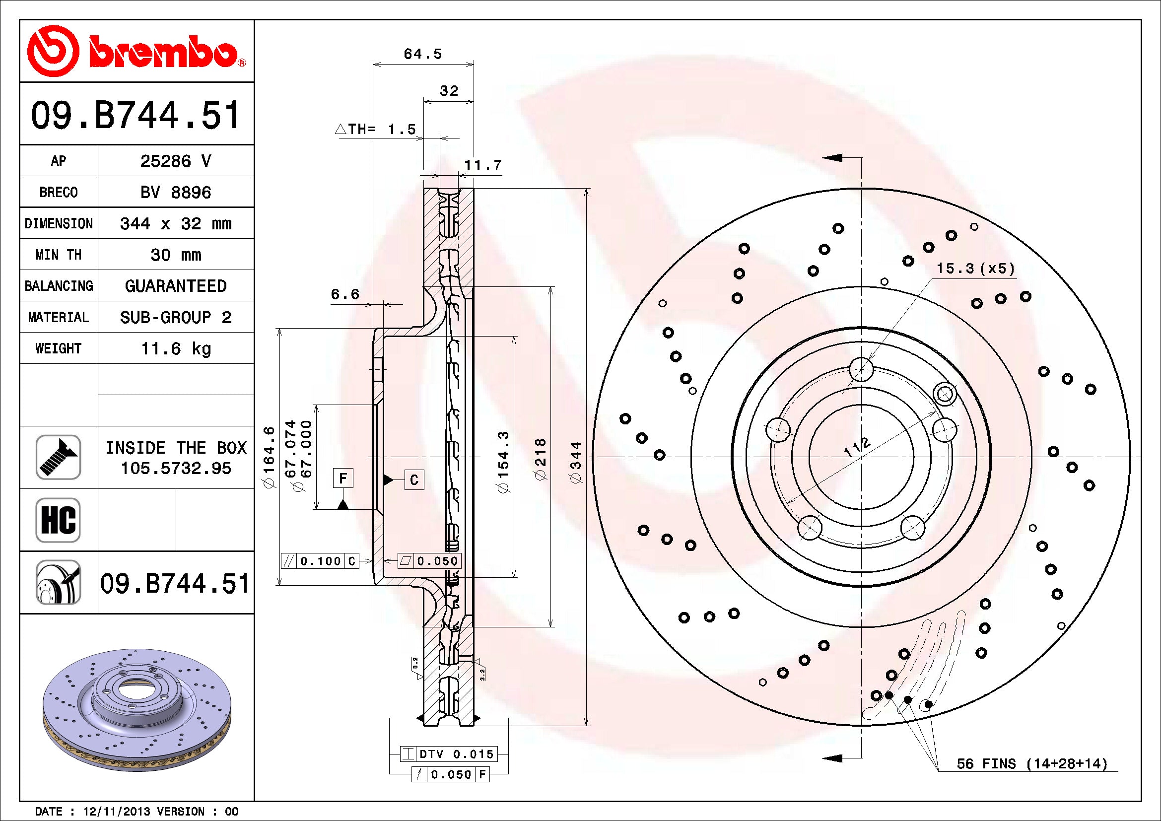 Mercedes Brembo Disc Brake Rotor – Front (344mm) 000421161207