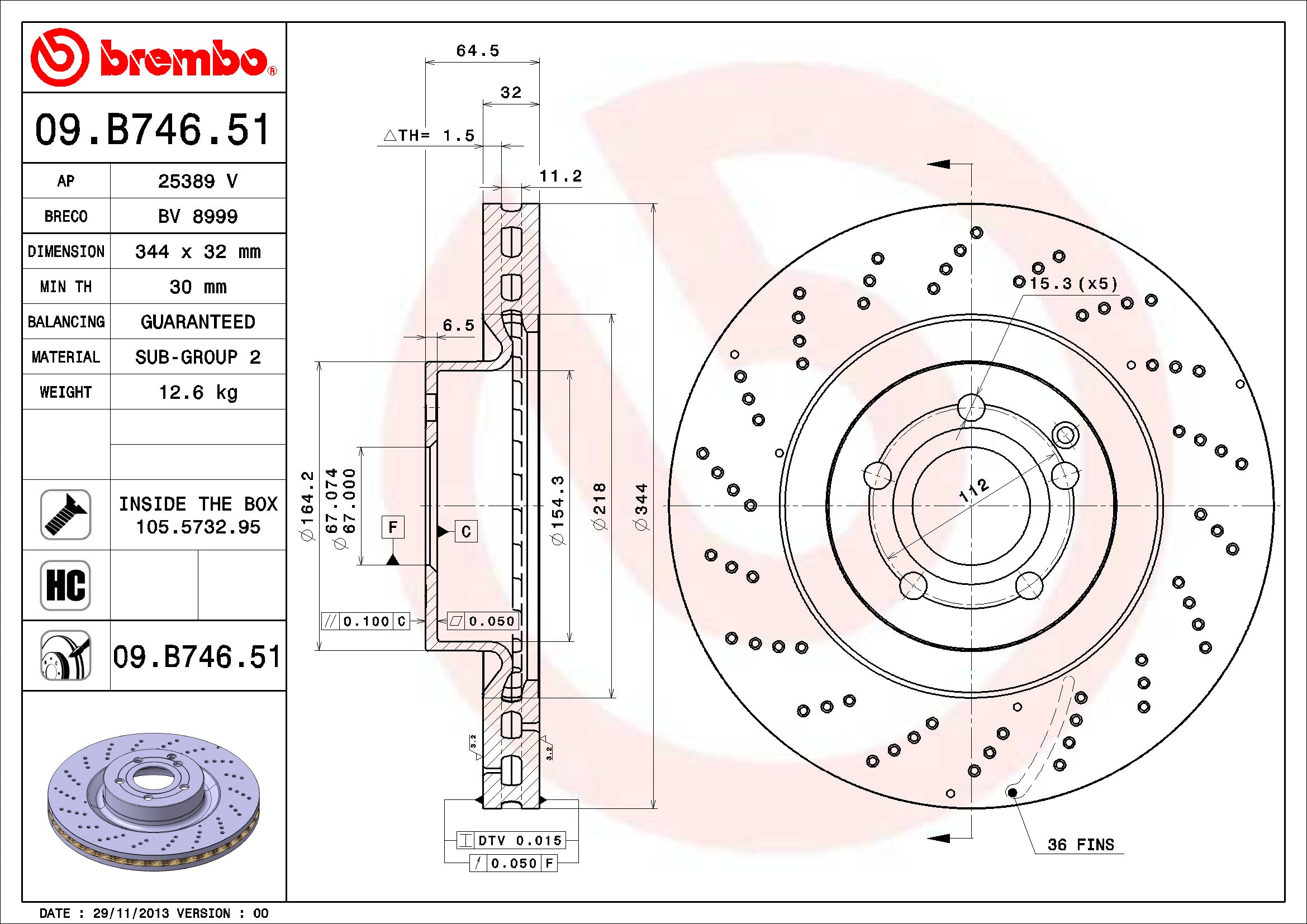 Mercedes Brembo Disc Brake Rotor – Front (344mm) (Cross-Drilled) 000421151207