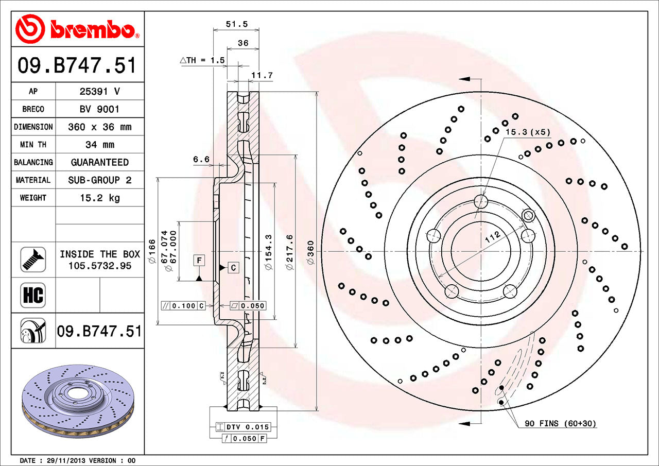 Mercedes Brembo Disc Brake Rotor – Front (360mm) 000421171207