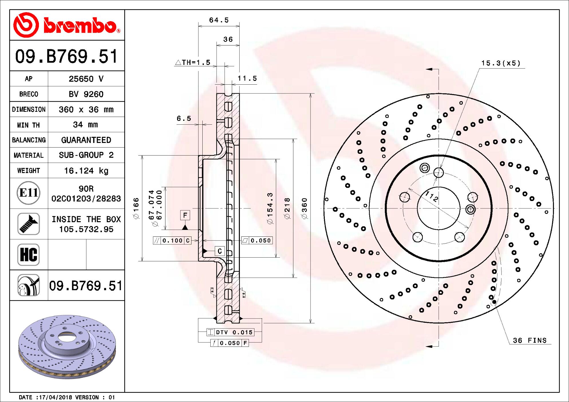 Mercedes Brembo Disc Brake Rotor – Front (360mm) 000421201207