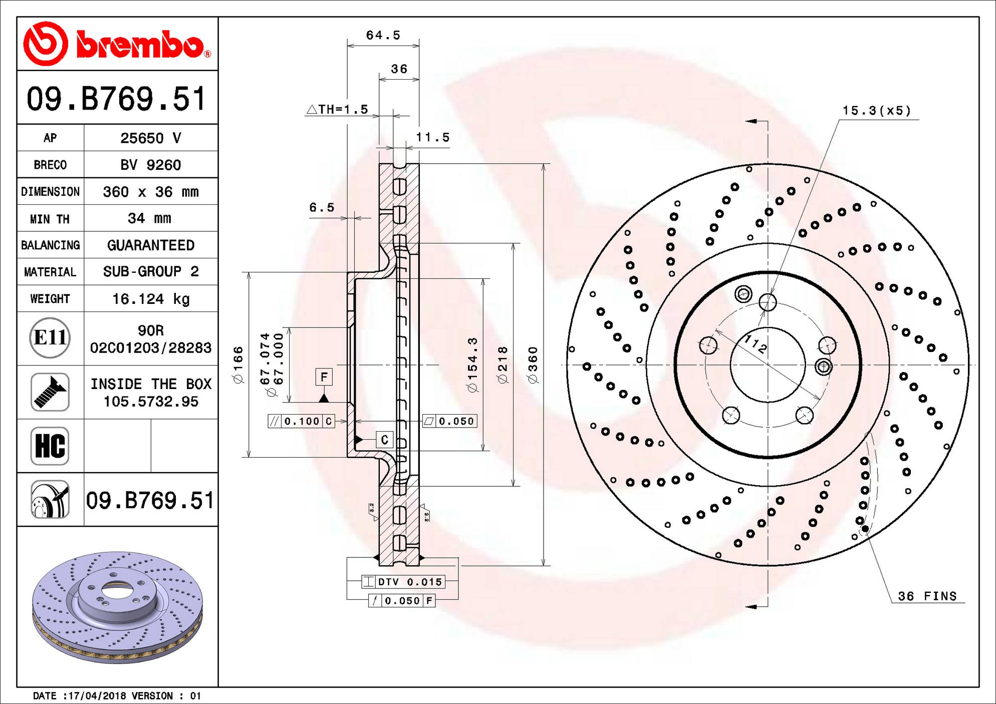 Mercedes-Benz Disc Brake Pad and Rotor Kit – Front (360mm) (Low-Met) 2214210812