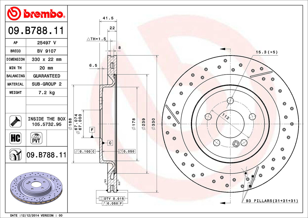 Mercedes Brembo Disc Brake Rotor – Rear (330mm) 1724230112