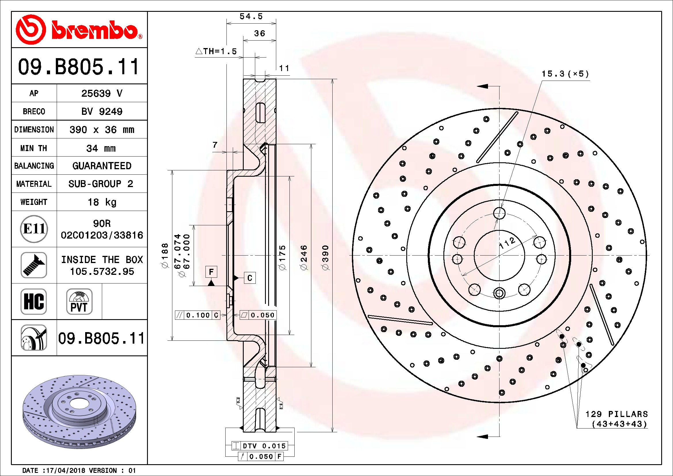 Mercedes Brembo Disc Brake Rotor – Front (390mm) 1664210512