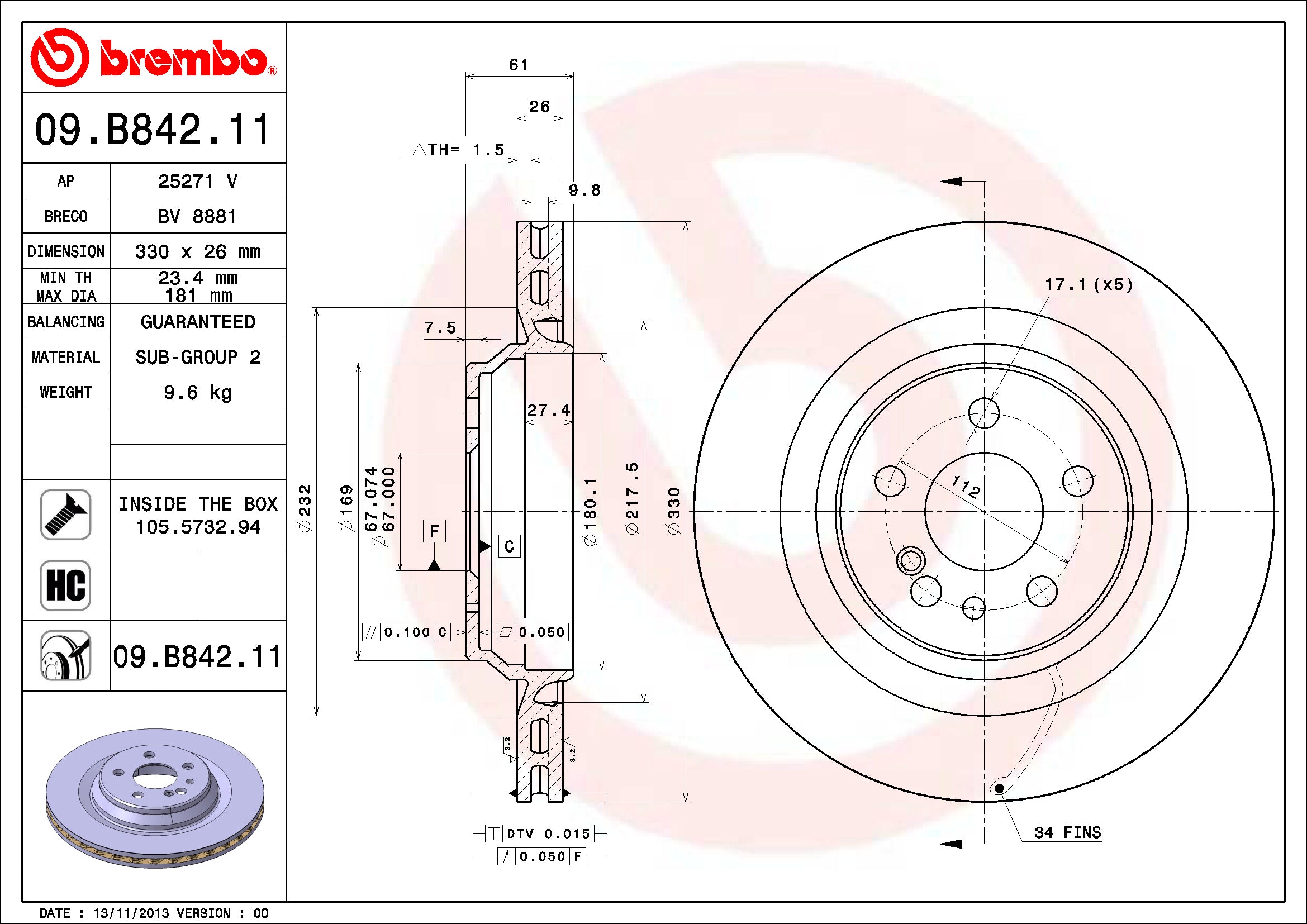 Mercedes Brembo Disc Brake Rotor – Rear (330mm) 220423051264