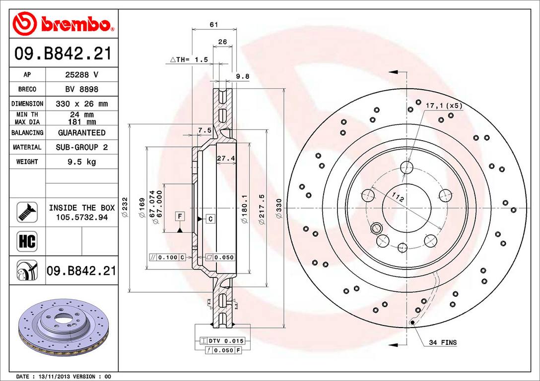 Mercedes Brembo Disc Brake Rotor – Rear (330mm) 2204230912