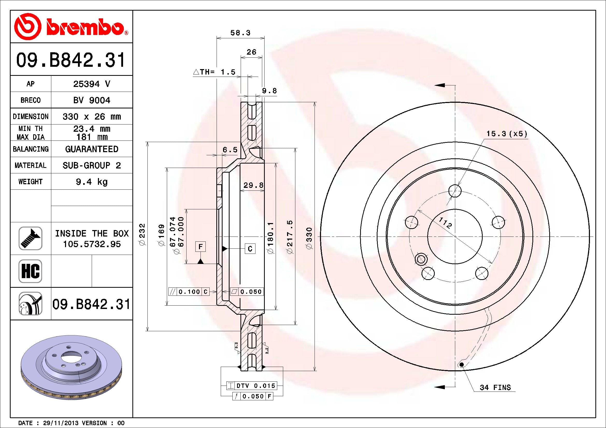 Mercedes Brembo Disc Brake Rotor – Rear (330mm) 230423081264