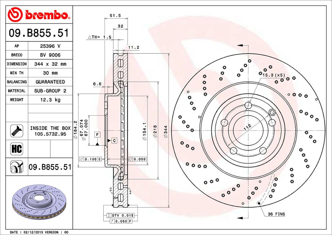 Mercedes Brembo Disc Brake Rotor – Front (344mm) 2184210412