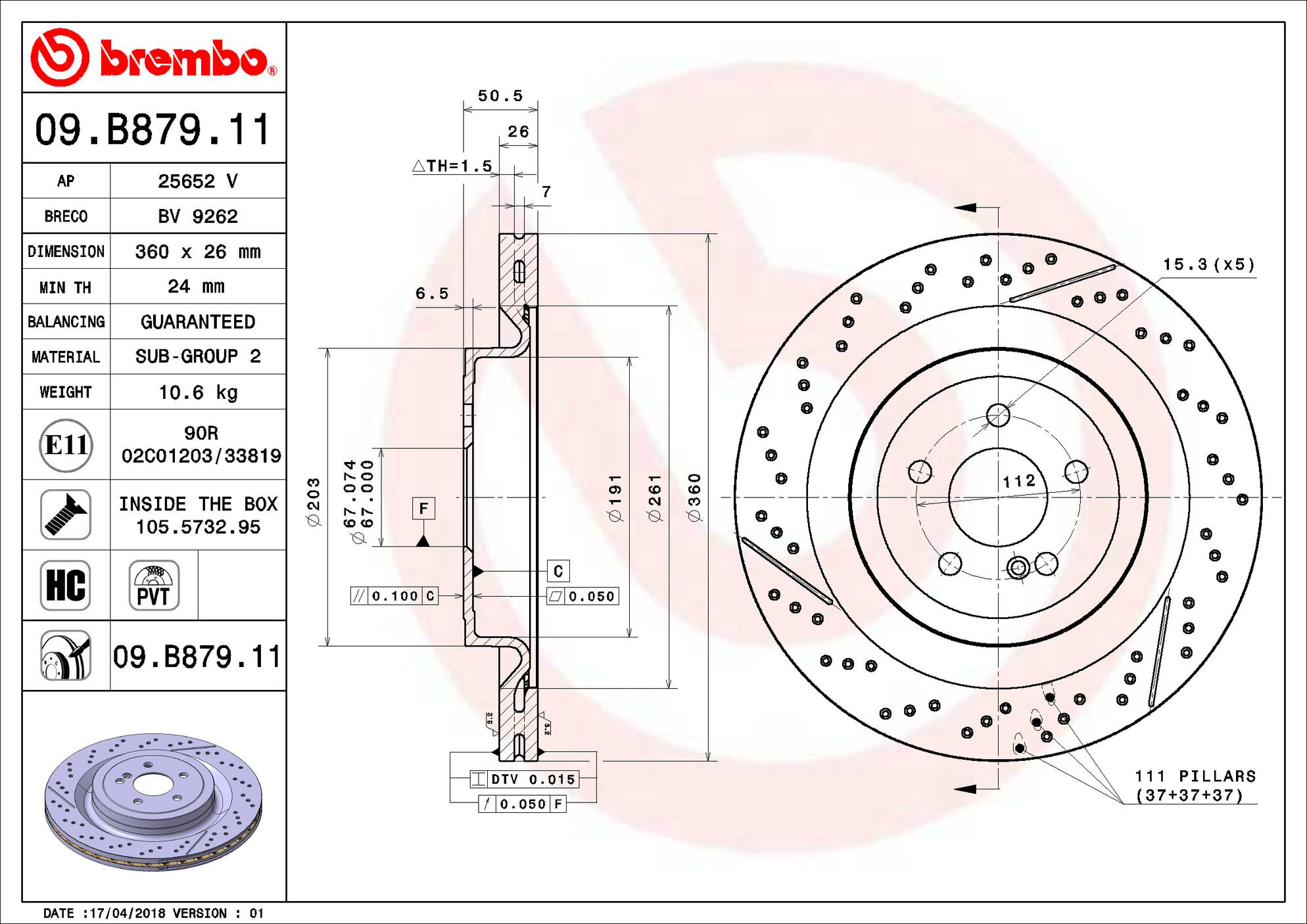 Mercedes-Benz Disc Brake Pad and Rotor Kit – Rear (360mm) (Low-Met) A2314230212