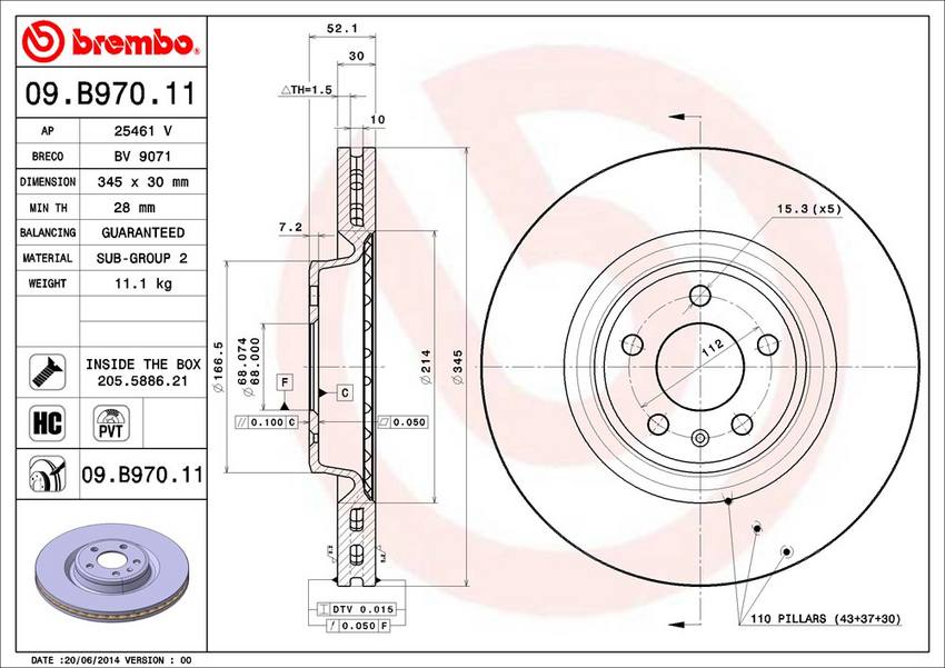 Audi Brembo Disc Brake Rotor – Front (345mm) 4G0615301AF