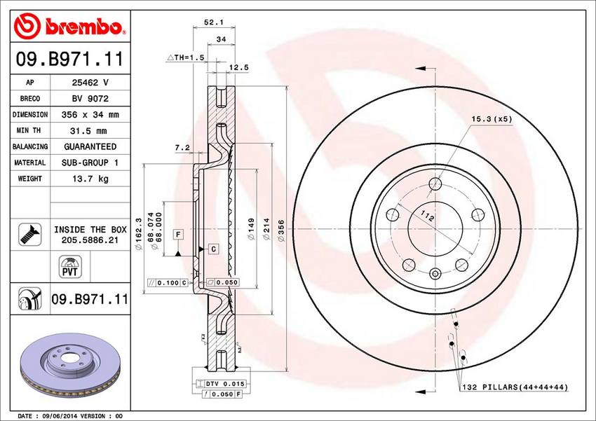 Audi Brembo Disc Brake Rotor – Front (356mm) 4G0615301T