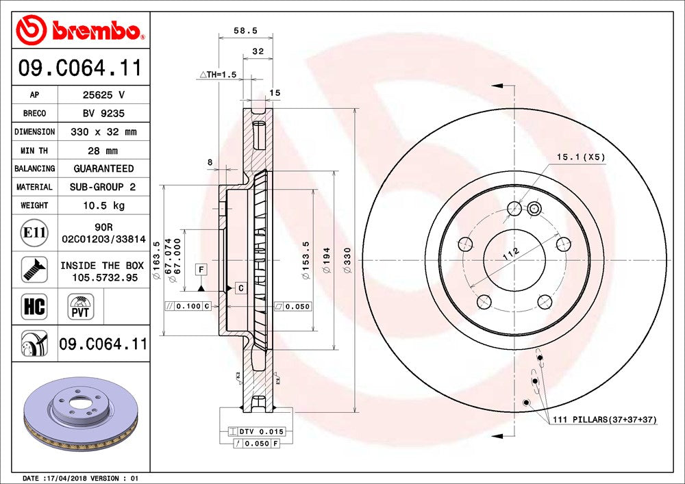 Mercedes Brembo Disc Brake Rotor – Front (330mm) 4474210012