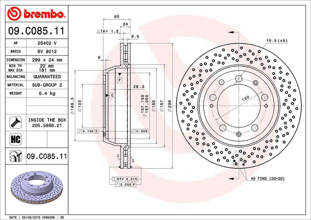 Porsche Brembo Disc Brake Rotor – Rear (299mm) 99335204102