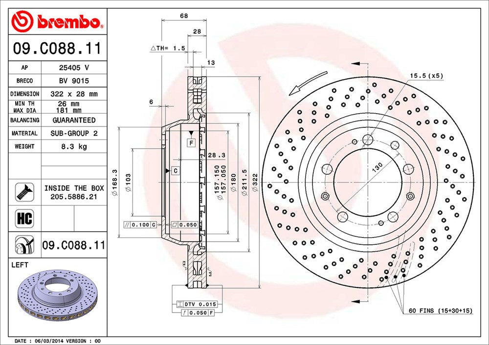 Porsche Brembo Disc Brake Rotor – Rear Driver Side (322mm) 99335204500