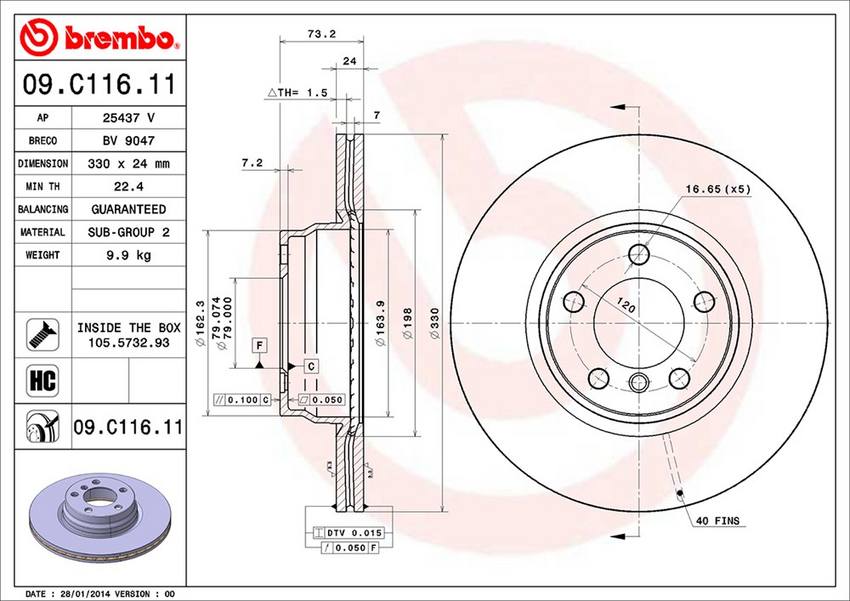 BMW Brembo Disc Brake Rotor – Front (330mm) 34116792221