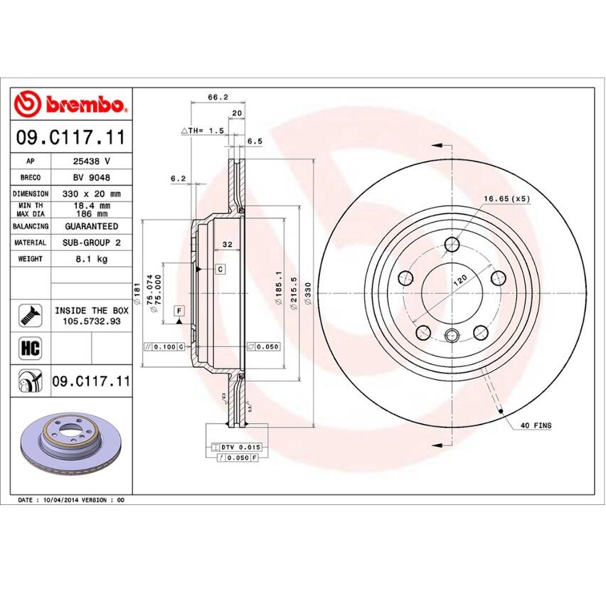 BMW Brembo Disc Brake Rotor – Rear (330mm) 34216864899