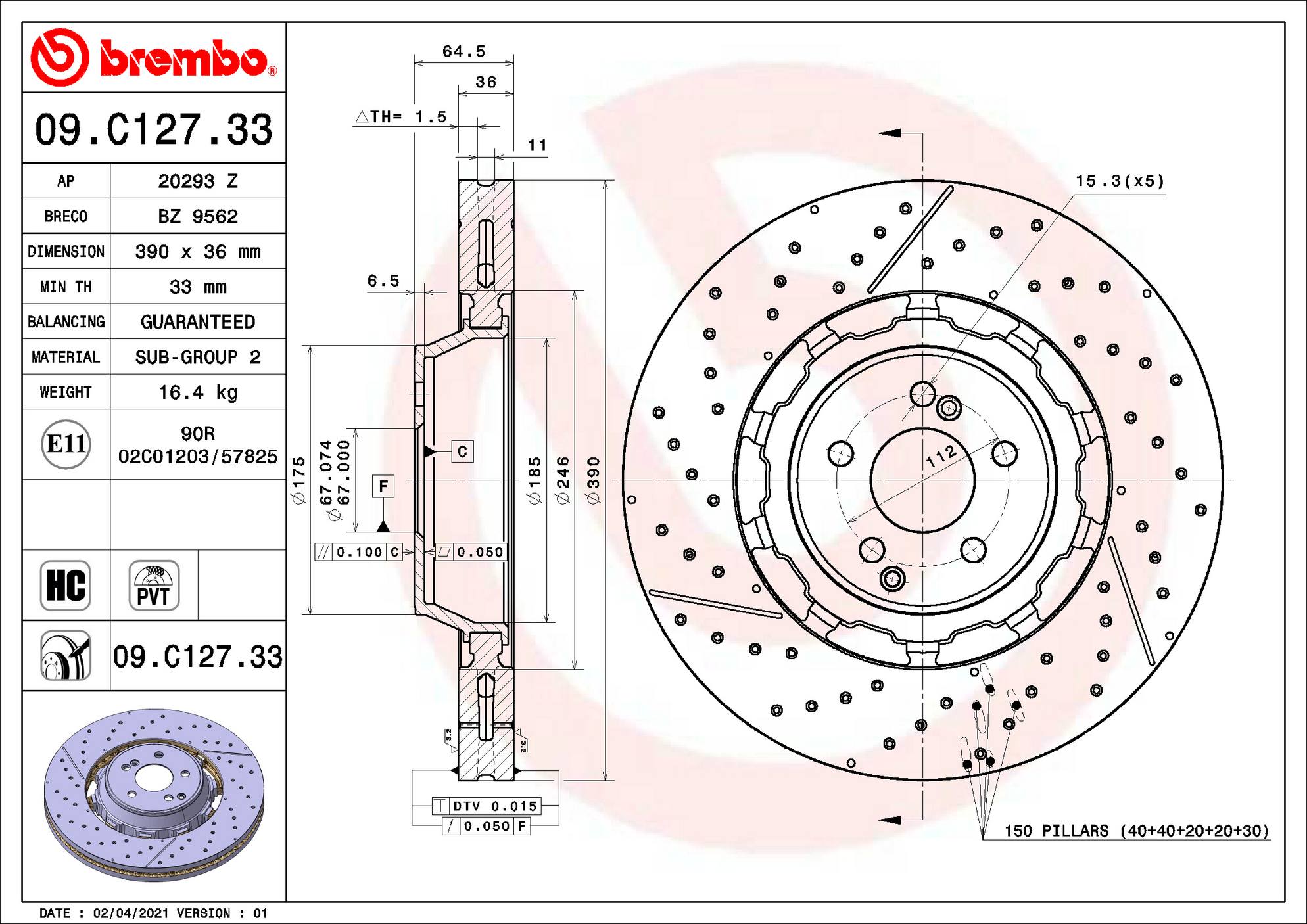 Mercedes-Benz Disc Brake Rotor – Front – Brembo 2224212612