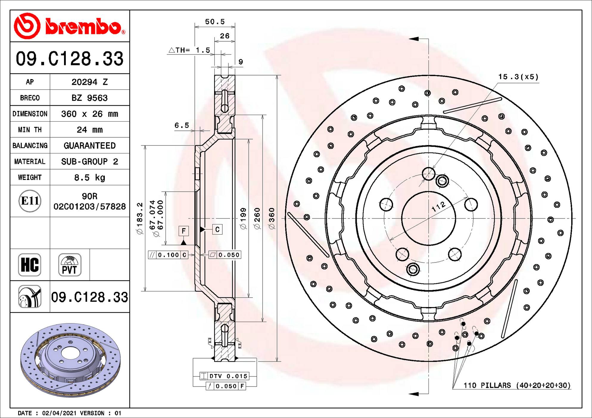 Mercedes-Benz Disc Brake Rotor – Rear – Brembo 2224232012