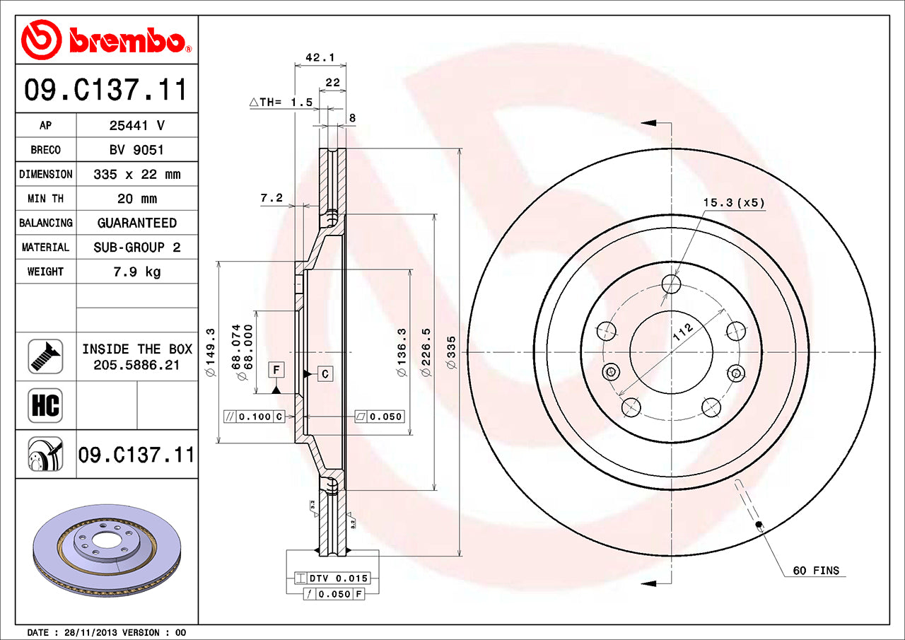 Audi Brembo Disc Brake Rotor – Rear (335mm) 4E0615601L