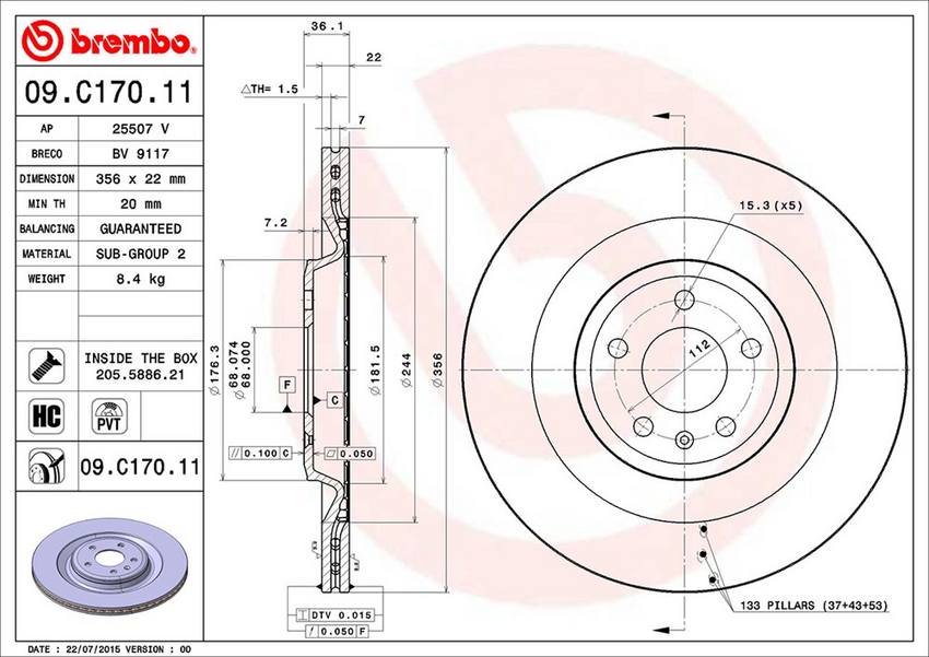 Audi Brembo Disc Brake Rotor – Rear (356mm) 4H0615601P