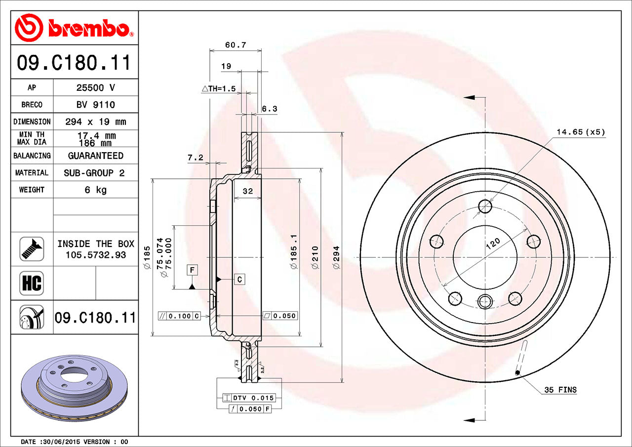 BMW Brembo Disc Brake Rotor – Rear (294mm) 34211166165