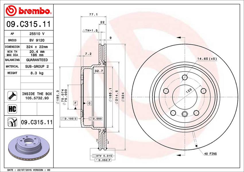 BMW Brembo Disc Brake Rotor – Rear (324mm) 34216855003