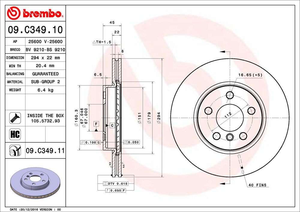 BMW Brembo Disc Brake Rotor – Front (294mm) 34116864439