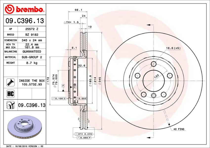 BMW Brembo Disc Brake Rotor – Rear (345mm) 34206797605