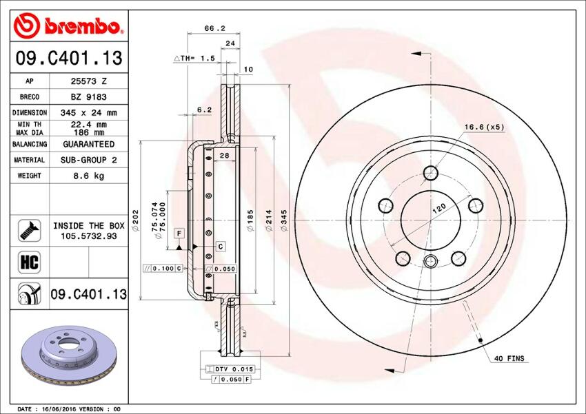 Brembo Disc Brake Rotor – Rear (345mm) (With M Sport Brakes) 34206797607