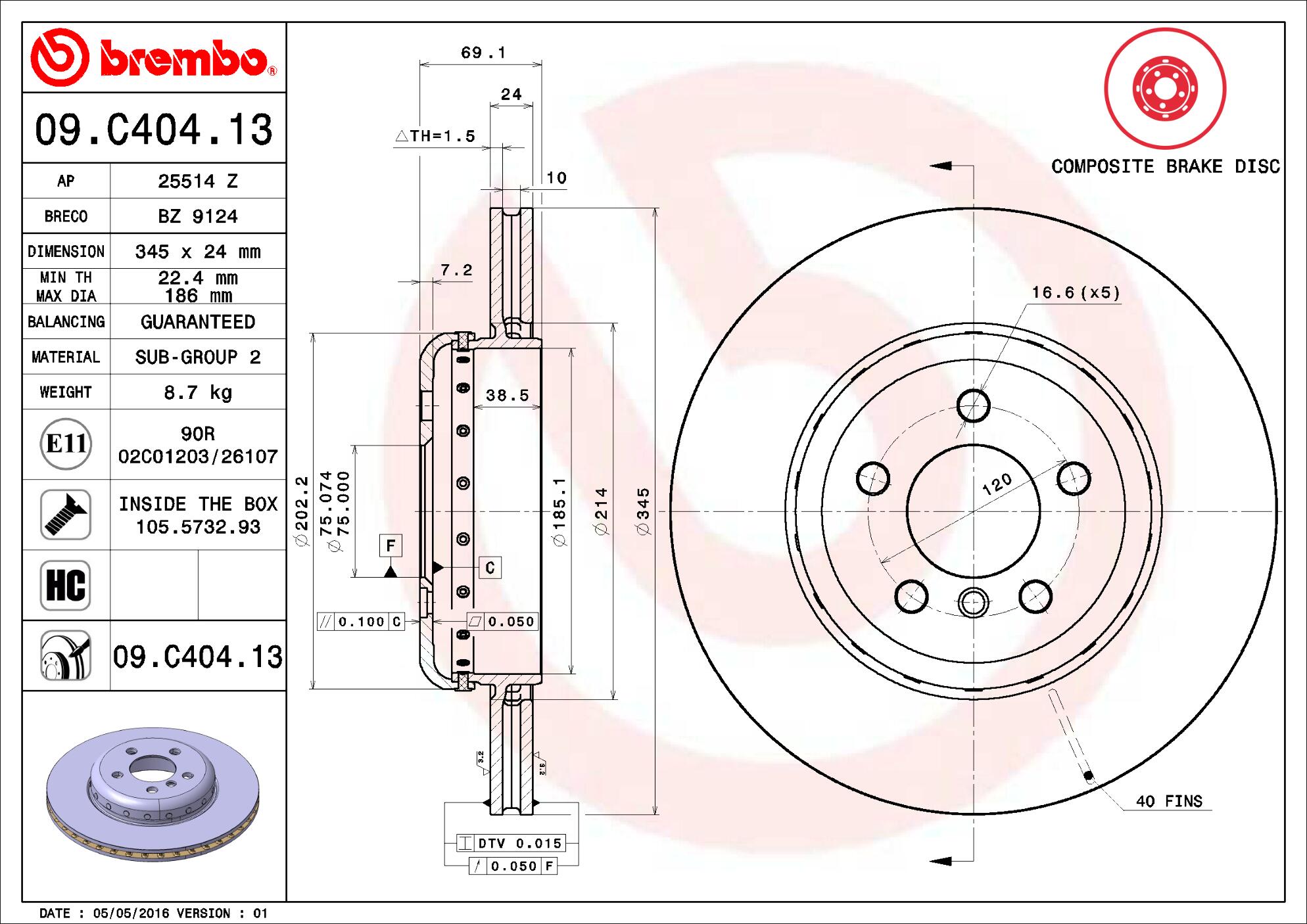 BMW Brembo Disc Brake Rotor – Rear (345mm) 34216775289