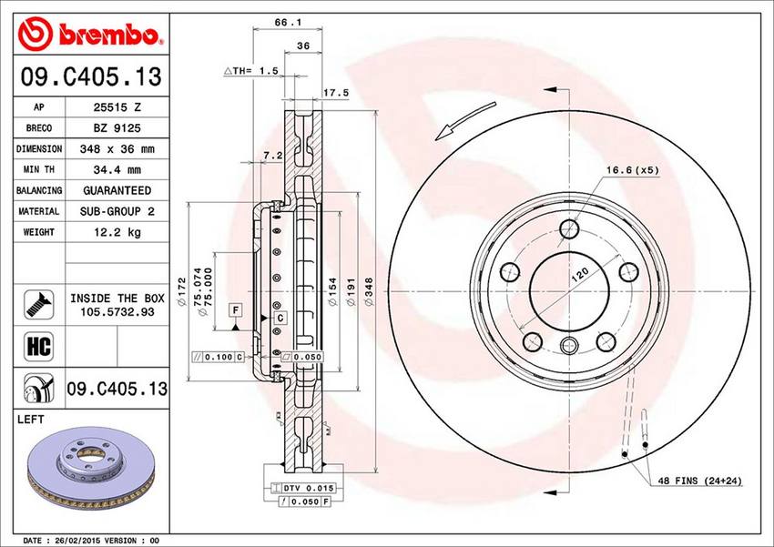 BMW Brembo Disc Brake Rotor – Front Left (348mm) 34116785669