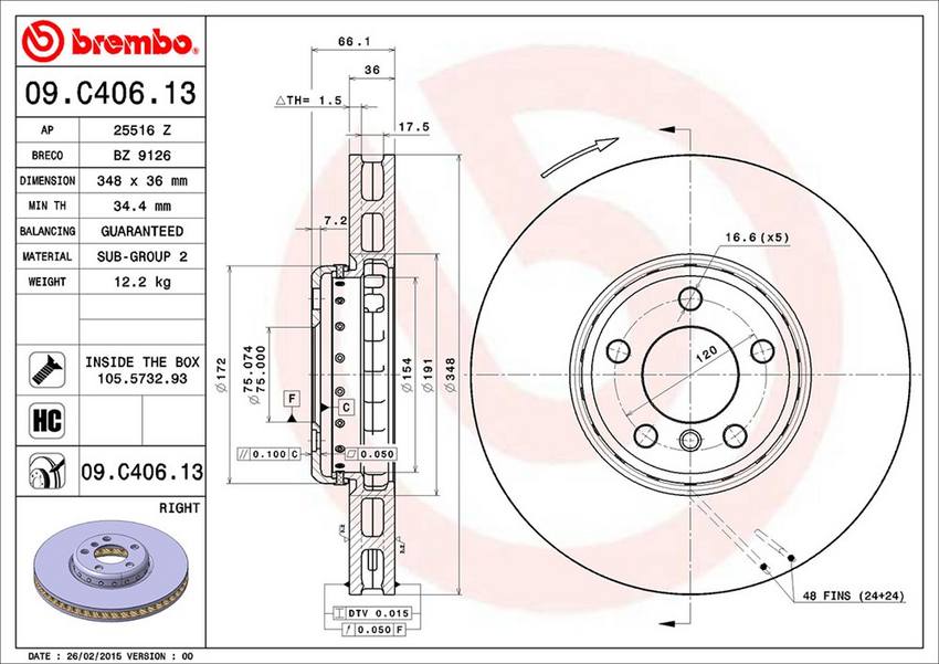 BMW Brembo Disc Brake Rotor – Front Passenger Side (348mm) 34116785670