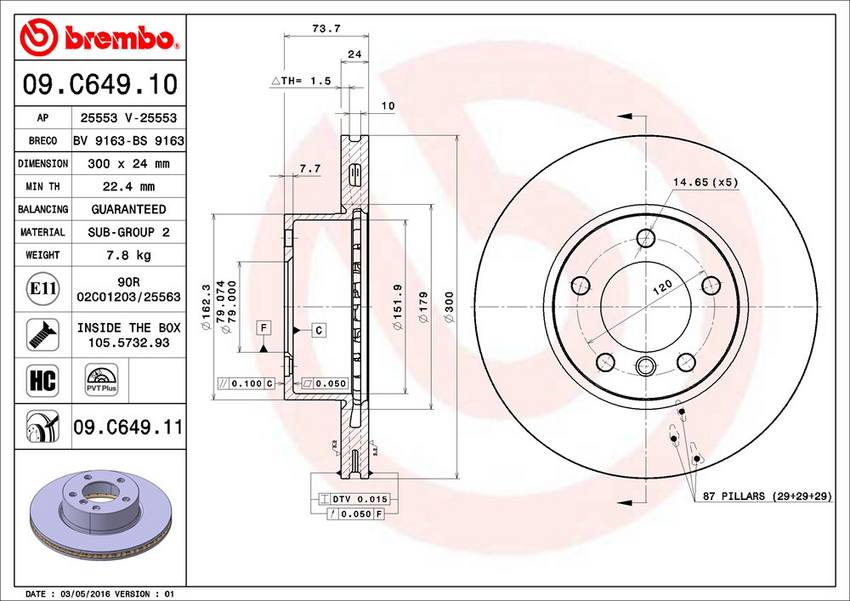 BMW Brembo Disc Brake Rotor – Front (300mm) 34116854998