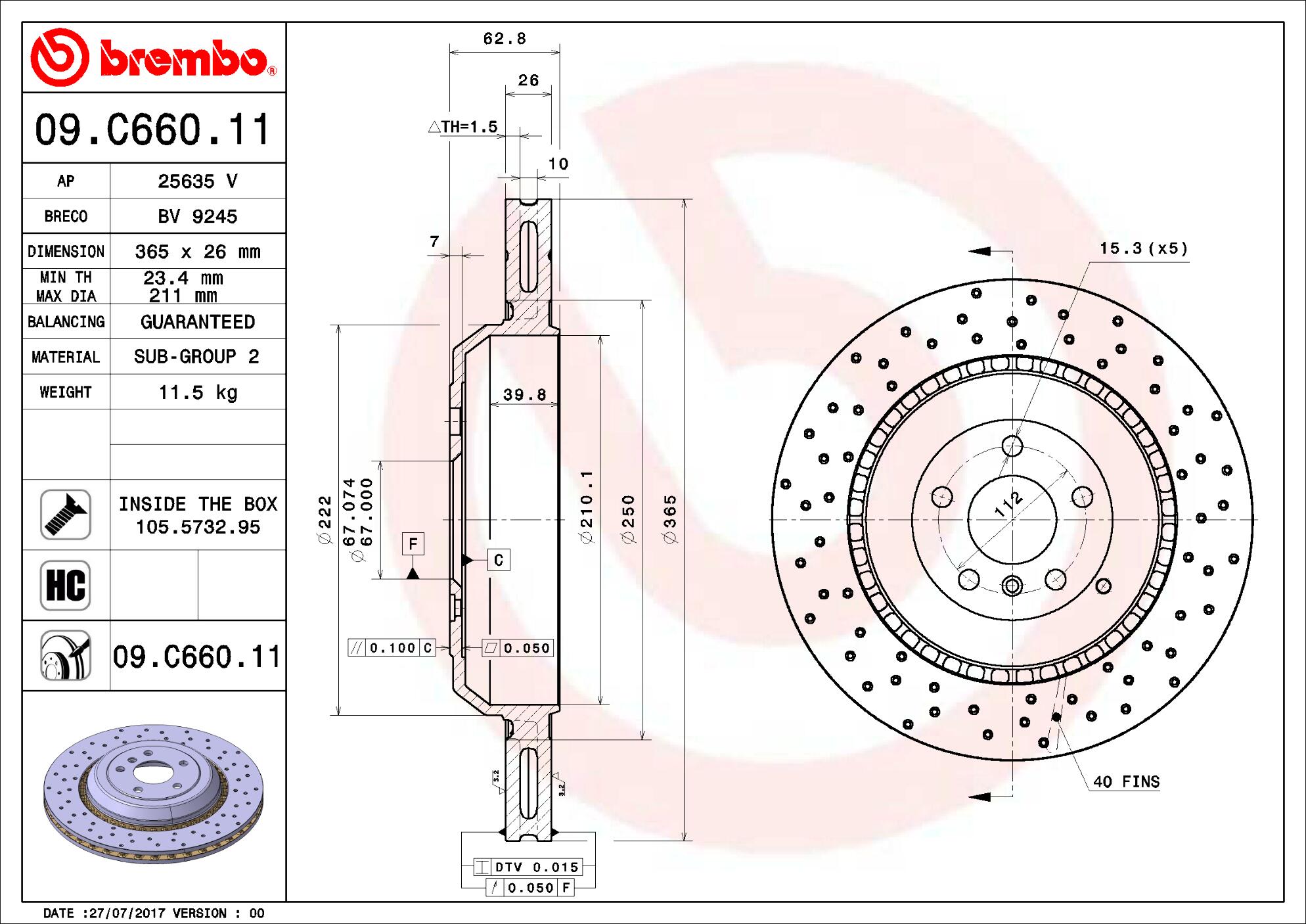 Mercedes Brembo Disc Brake Rotor – Rear (365mm) 1644230812