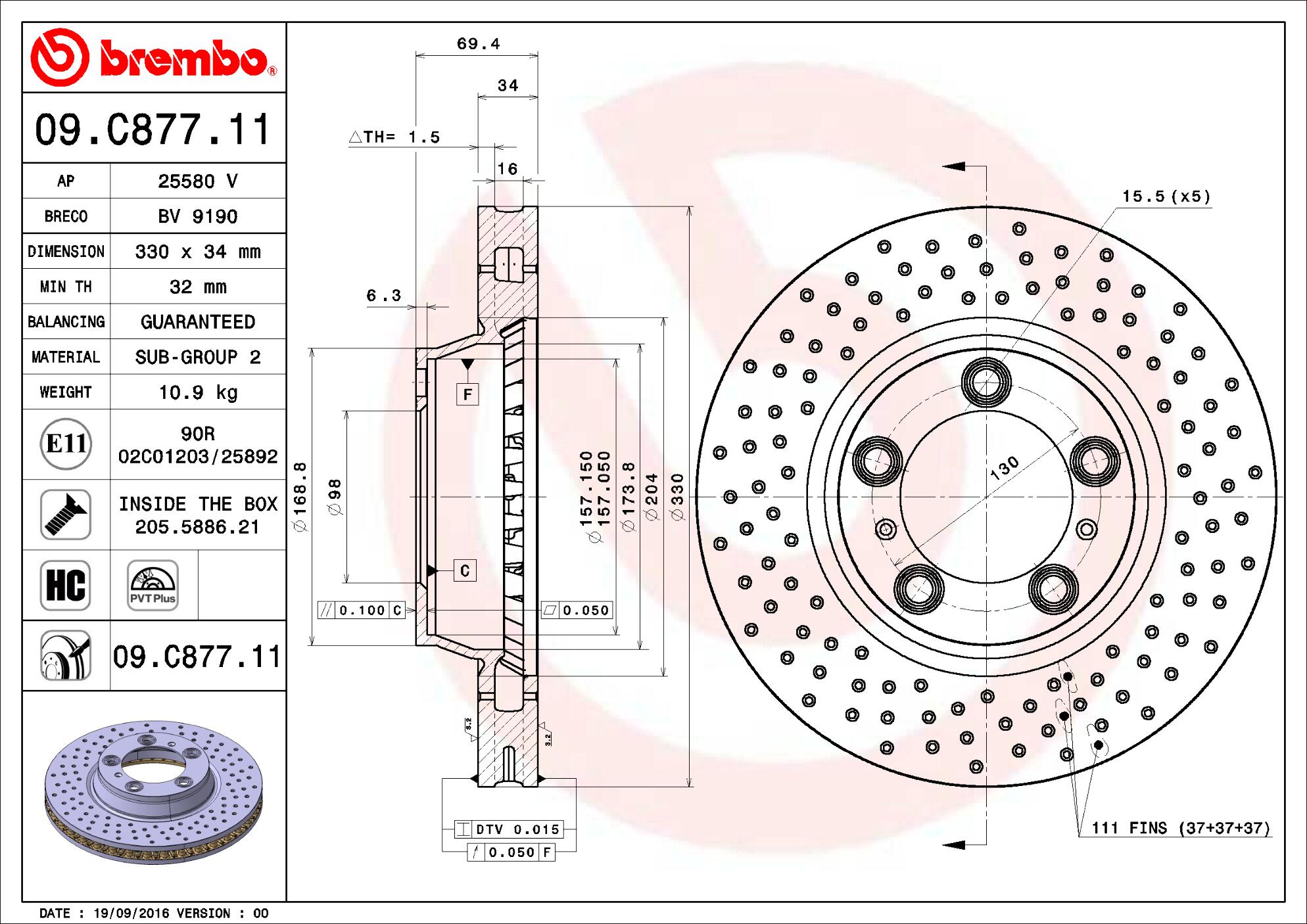 Porsche Brembo Disc Brake Rotor – Front (330mm) 99635141005