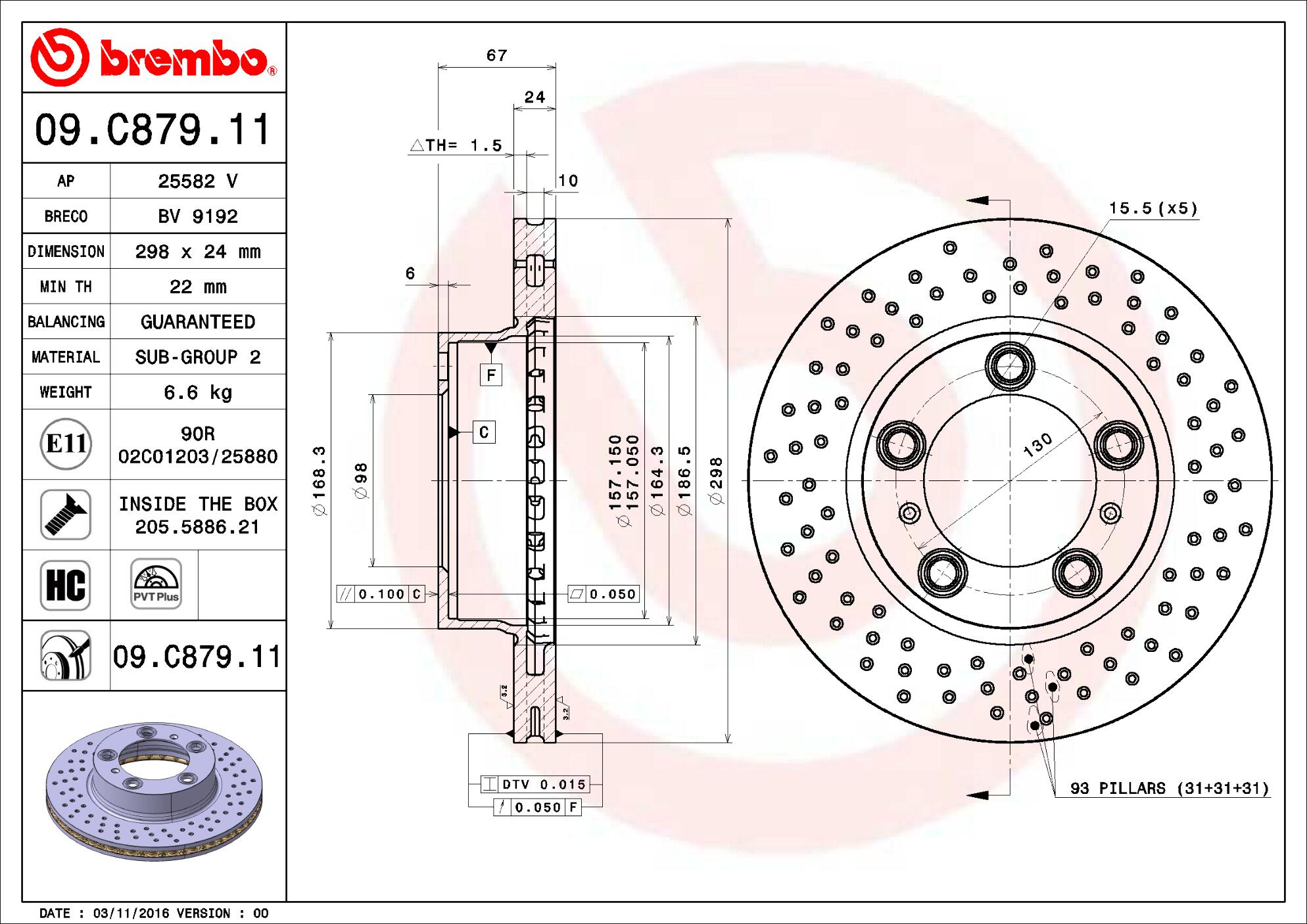 Porsche Brembo Disc Brake Rotor – Front (298mm) 98735140101