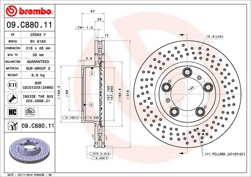 Porsche Brembo Disc Brake Rotor – Front (318mm) 99635140601