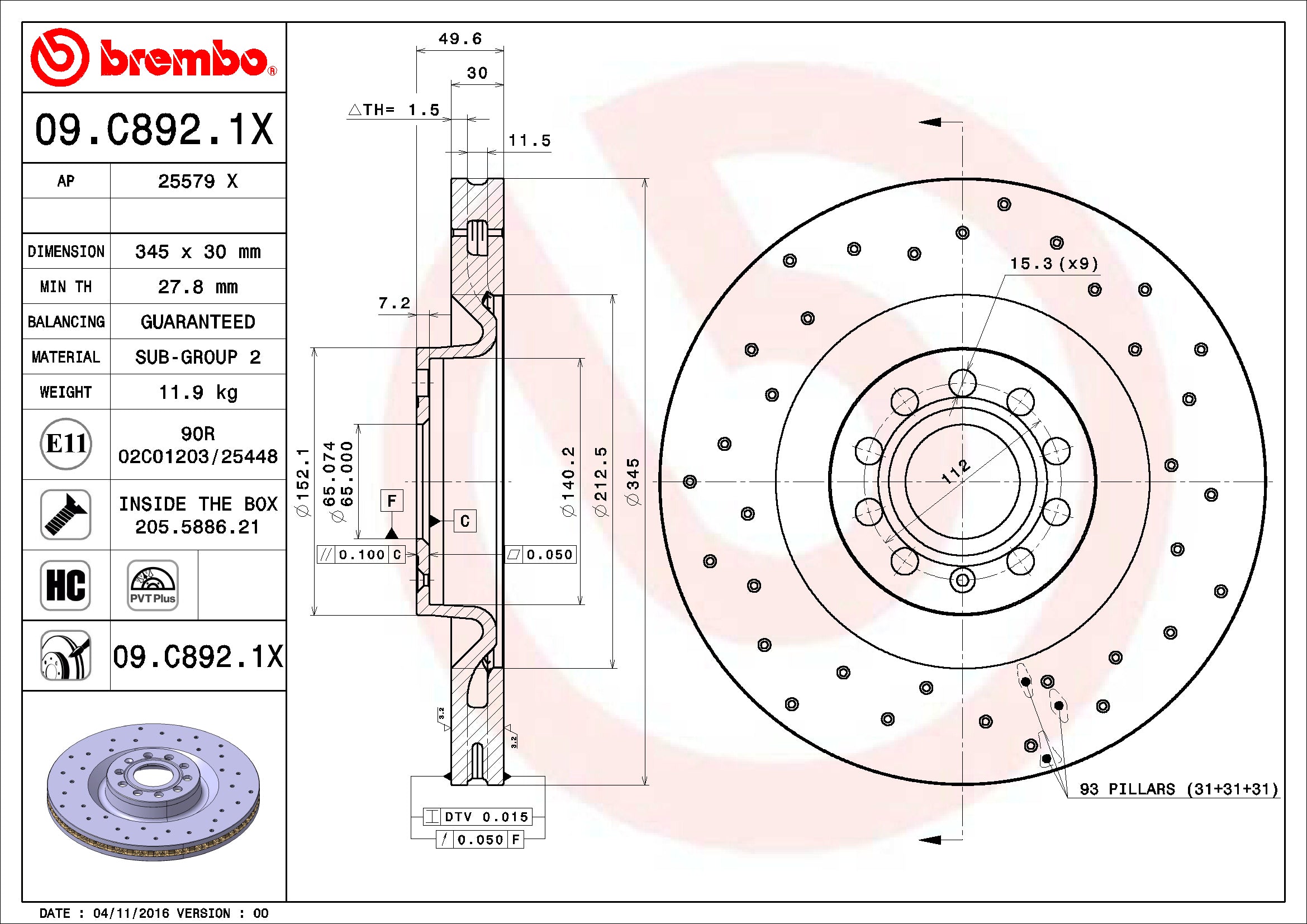 VW Brembo Disc Brake Rotor – Front (345mm) (Xtra) 1K0615301AR