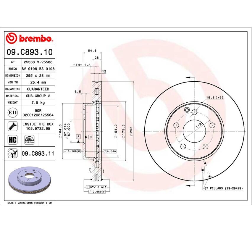 Mercedes Brembo Disc Brake Rotor – Front (295mm) 211421081264