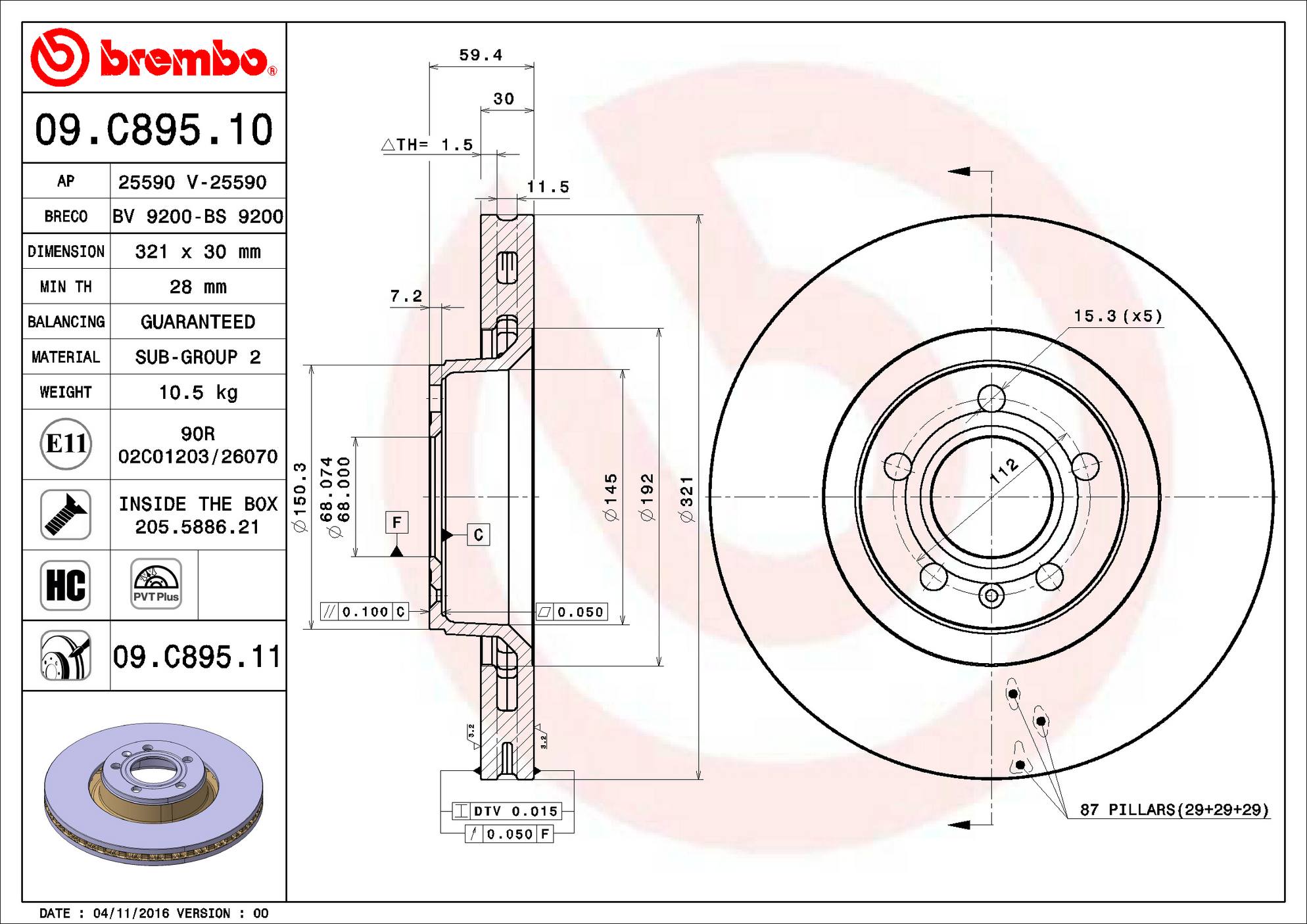 Audi Disc Brake Pad and Rotor Kit – Front (321mm) (Low-Met) 4F0615301E