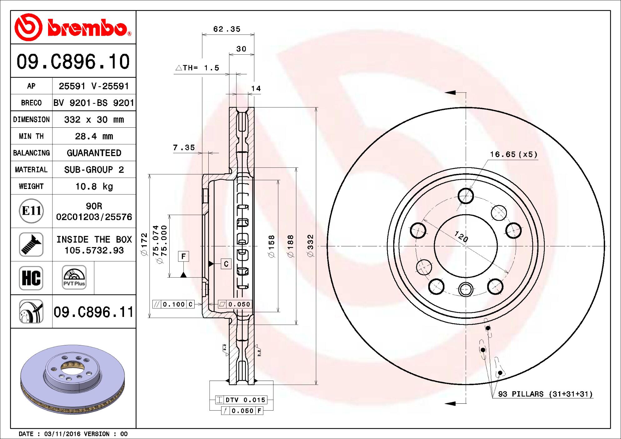 BMW Brembo Disc Brake Rotor – Front (332mm) 34116794304