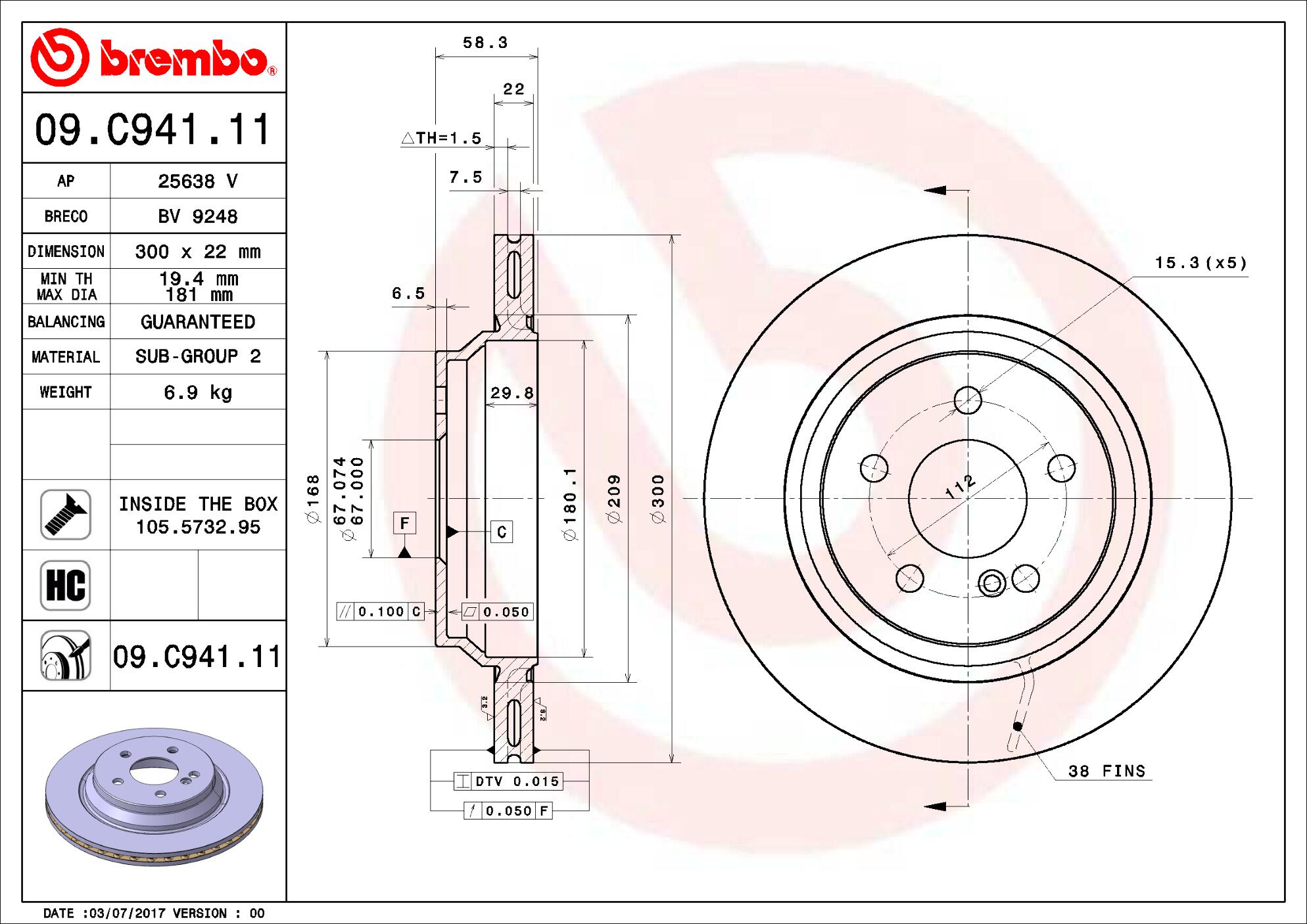 Mercedes Brembo Disc Brake Rotor – Rear (300mm) 2214231212